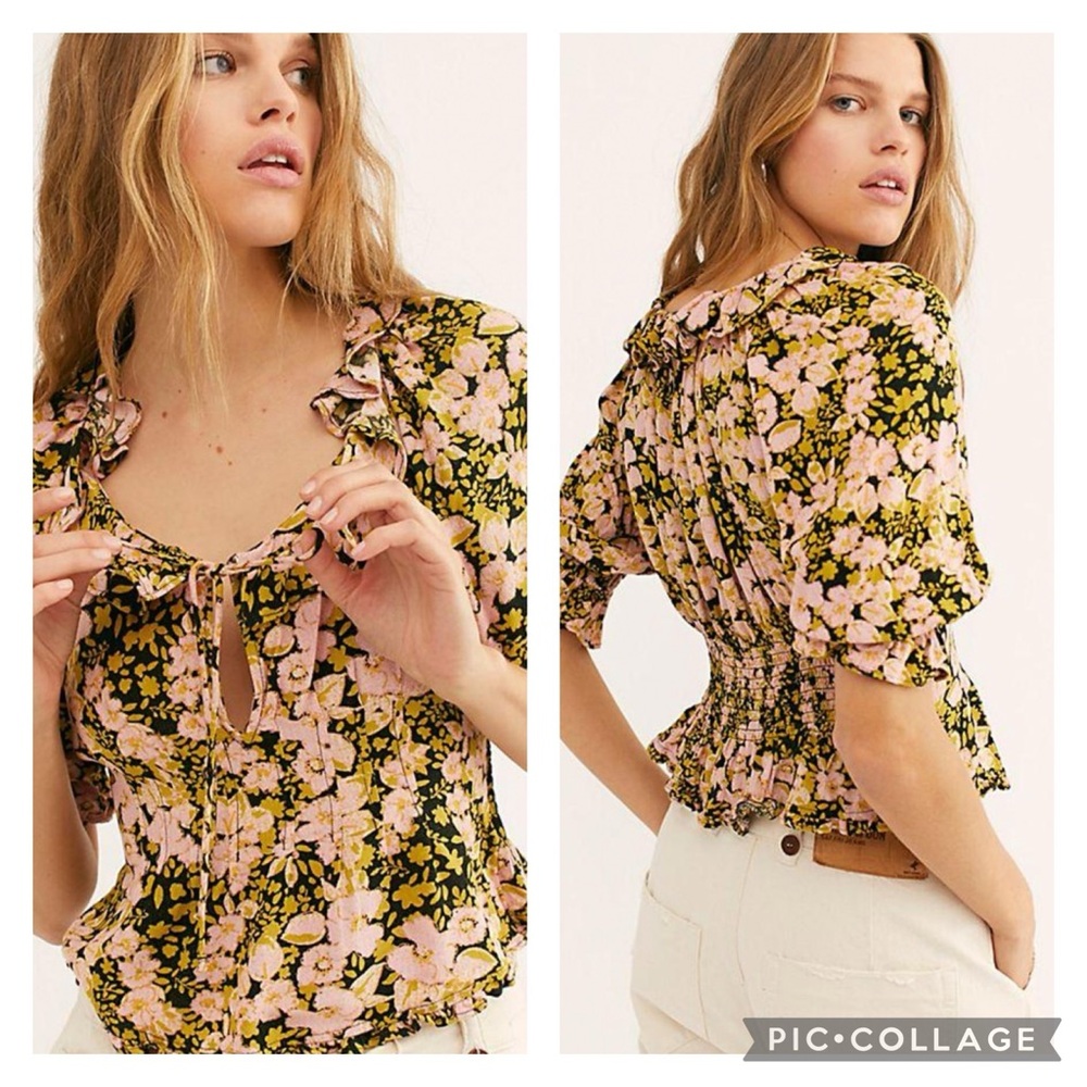EUC Free People Sweet Memories Blouse in Black Combo